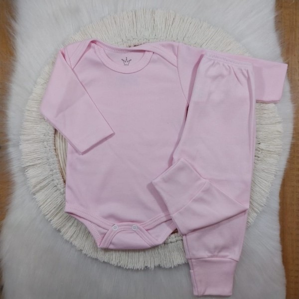 Conjunto Body e Culote Canelado Rosa Bebê