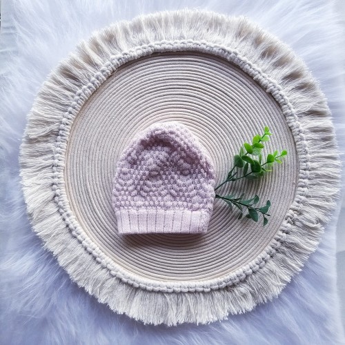 Touca Tricot Ponto Pipoca Rosa Pastel