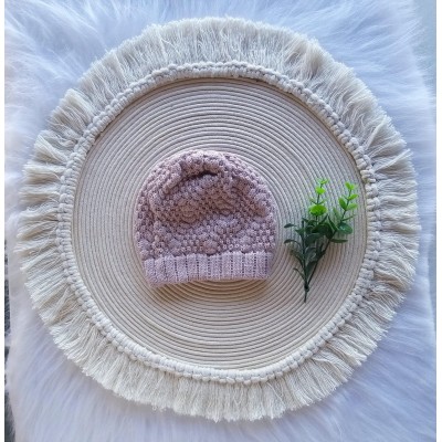 Touca Tricot Ponto Pipoca Nude Rose