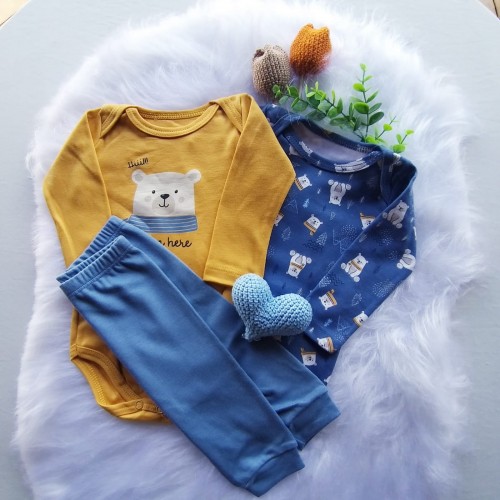 Kit Body em Malha Sudine 3 Peças Estampa Mostarda
