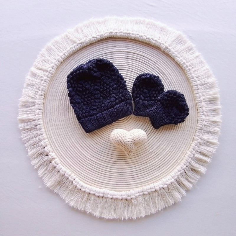 Kit Touca e Luva Tricot Azul Marinho