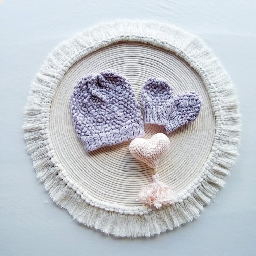 Kit Touca e Luva Tricot Lilás