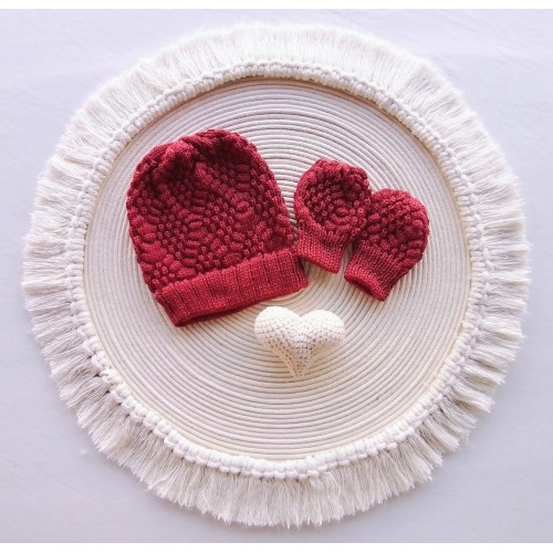 Kit Touca e Luva Tricot Vermelho