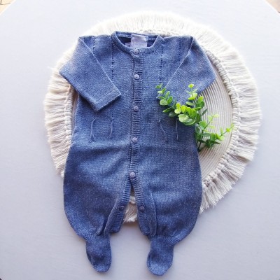 Macacão Tricot Barbante Azul Jeans