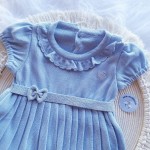 Vestido com Cinto em Lurex Azul Bebê