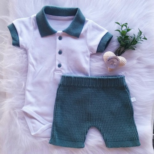 Conjunto com Gola em Tricot Menino Verde Sinecio