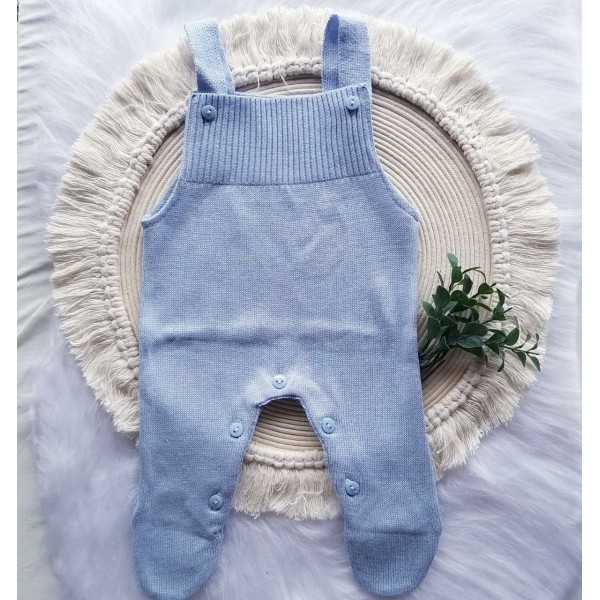 Jardineira Tricot Azul Bebê 