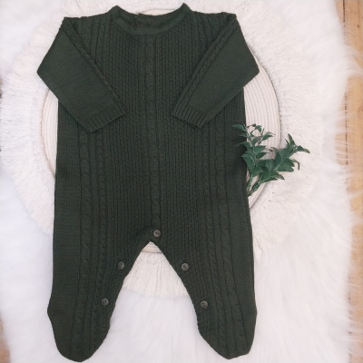  Macacão Tricot Trançado Verde Militar