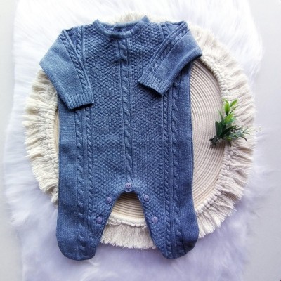  Macacão Tricot Trançado Azul Jeans