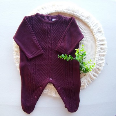 Macacão Tricot Trançado com Abertura nas Costas Marsala