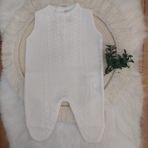 Jardineira Tricot Meia Trança Branco