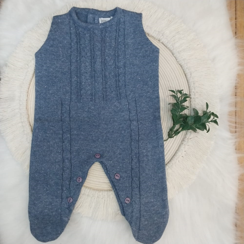 Jardineira Tricot Meia Trança Azul Jeans