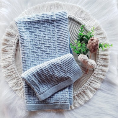 Manta Tricot Tijolinho Azul Bebê