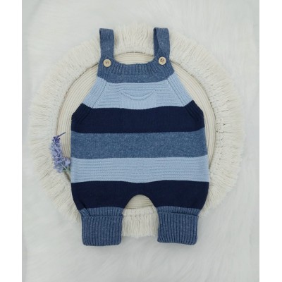 Jardineira Romper Curta com Bolsinho Listrada