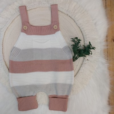 Jardineira Romper Curta com Bolsinho Listrada Rosê