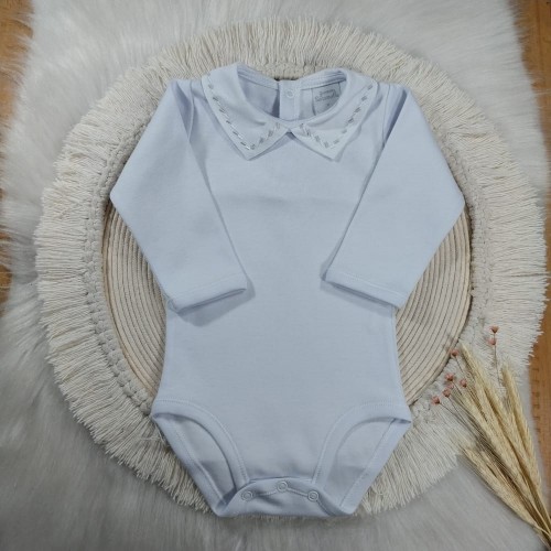 Body Gola Bordada Presponto Cinza e Branco