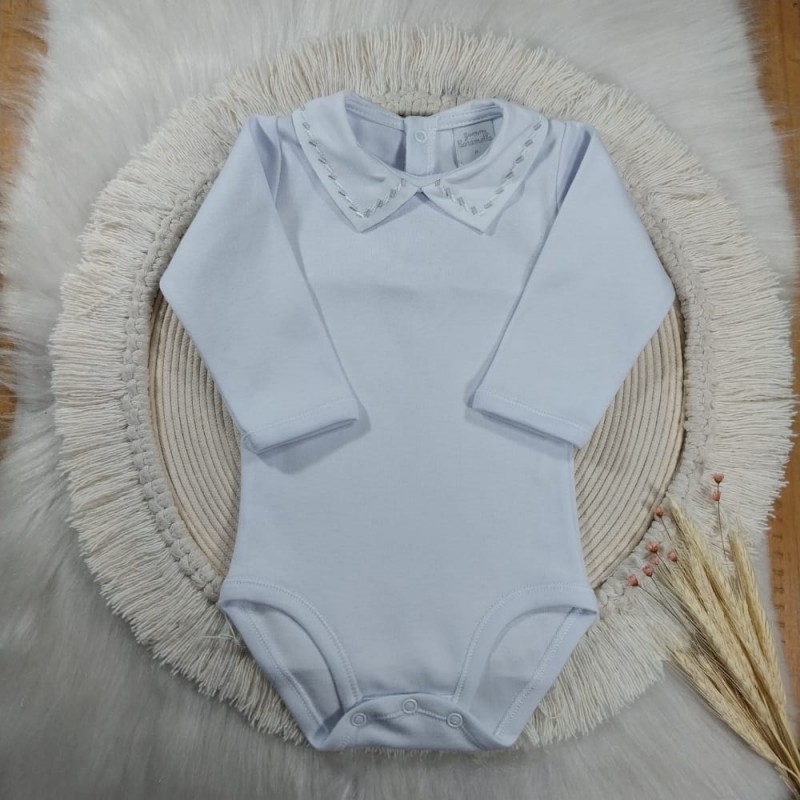 Body Gola Bordada Presponto Cinza e Branco
