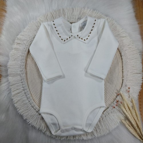 Body com Gola Bordada Presponto Couro