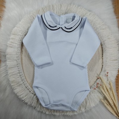 Body com Gola Bordada Trigo Marinho
