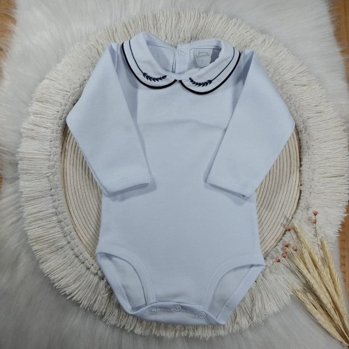 Body com Gola Bordada Trigo Marinho