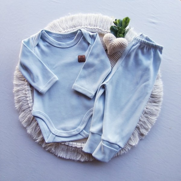 Body e Culote com Pé Reversível 100% Algodão Azul Bebê