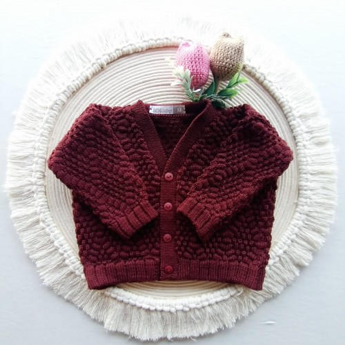 Casaco Tricot Ponto Pipoca Marsala