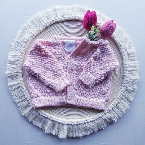 Casaco Tricot Ponto Pipoca Rosa