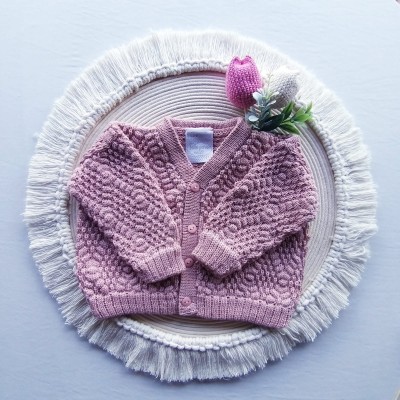 Casaco Tricot Ponto Pipoca Rosê