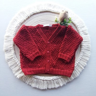 Casaco Tricot Ponto Pipoca Vermelho