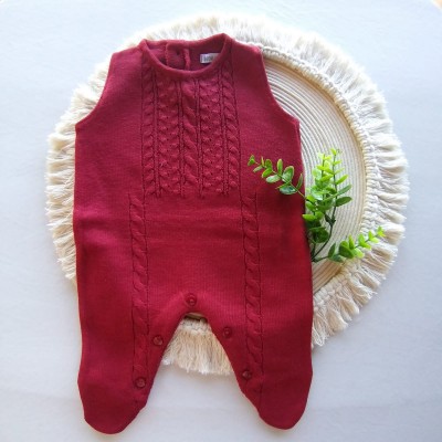 Jardineira Tricot Meia Trança Vermelho