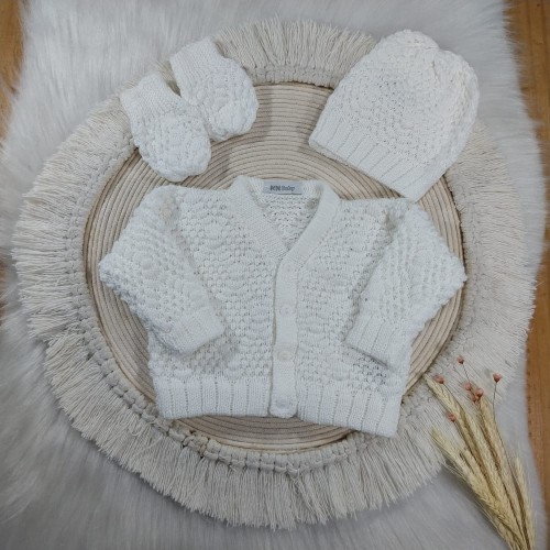 Kit Pipoca Branco - Casaco + Luva + Touca