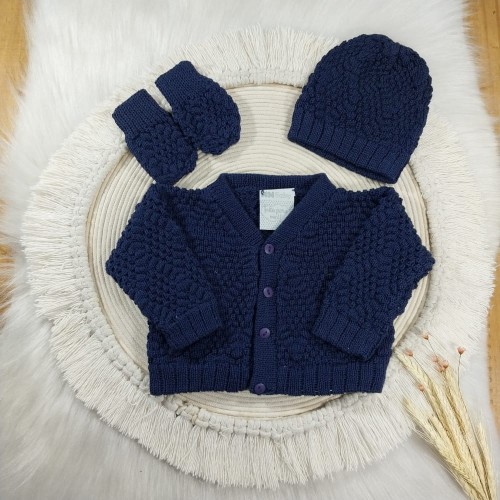 Kit Pipoca Marinho - Casaco + Luva + Touca