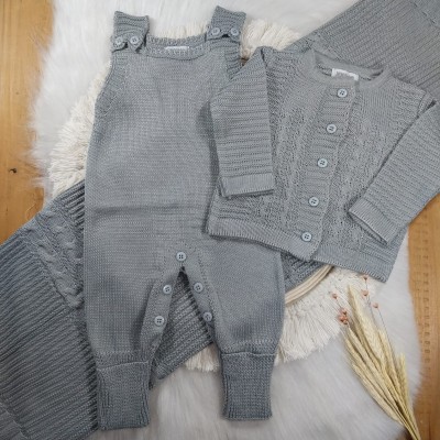 Saída Maternidade Em Tricot 3 Peças Cinza