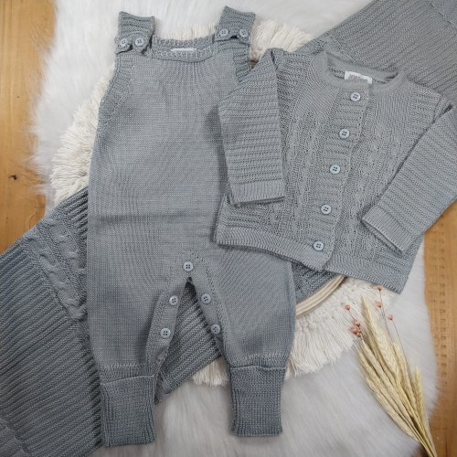 Saída Maternidade Em Tricot 3 Peças Cinza