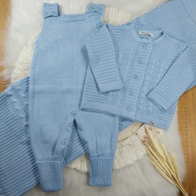 Saída Maternidade Em Tricot 3 Peças Azul