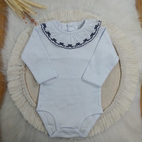 Body com Gola Bordada Lacinhos Marinho Body com Gola Bordada Lacinhos Marinho