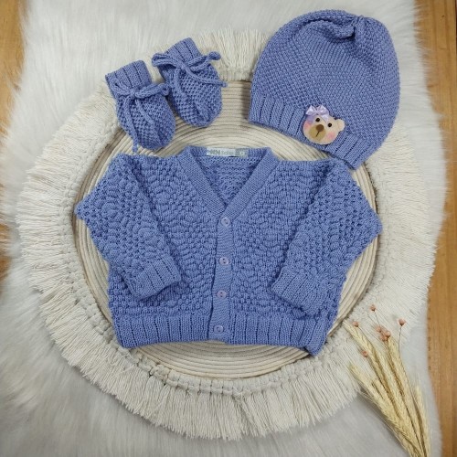 Kit Pipoca Lavanda - Casaco + Luva + Touca Kit Pipoca Lavanda - Casaco + Luva + Touca