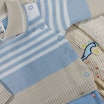 Macacão Tricot e Malha com Gola Polo  Azul bebê e Bege