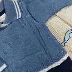 Macacão Tricot e Malha com Gola Polo  Azul Jeans e Marinho