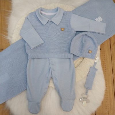 Saída Maternidade Macacão Ursinho Azul Bebê