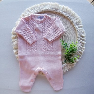 Macacão Tricot  Meia Trança Rosa