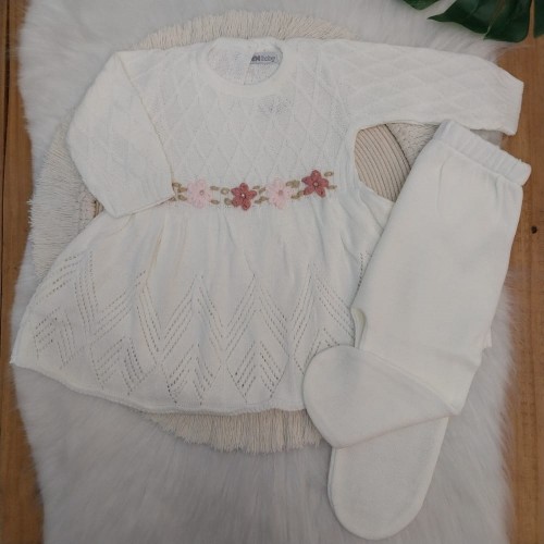 Vestido Tricot Bordado Flores